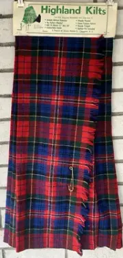 vintage highland kilt shulins woolen co plaid Fringed pleated pin womens New NOS