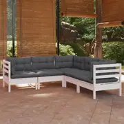 5 Piece Garden Lounge Set with Cushions White Solid Pinewood vidaXL