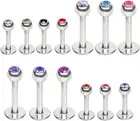 14G 3/8" Steel 4mm CZ Gem Labret Lip Ring Tragus Chin Piercing Ear Stud Barbell
