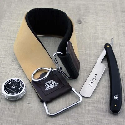 Barbers Salons Straight Razor Kit Set With Leather Strop and Leather Strop Paste