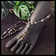 Gold and black crystal bead barefoot sandals nude shoes anklet toe ring set