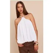 White Chiffon Halter Neck Puff Ball Top, White