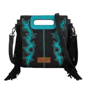 Wrangler Ladies Top Handle Boot Scroll Black Fringe Tote/Crossbody WG193-2003BK