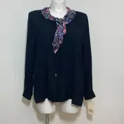 Vintage Ms. Russ Blouse Women's 22W Black Button Front Floral Collar Tie NWT
