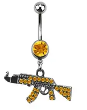 Body Accentz Belly Button Ring Gun Paved Navel Ring with Teardrop Dangle
