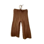 Girl Pants with Drawstring and Cable Knit Print - Coffee