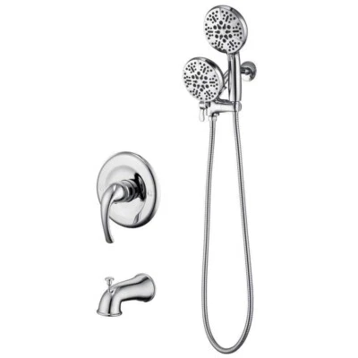 ELLO & ALLO Tub & Shower Faucet Kit with HandShower & Valve Chrome AS-C-T1006
