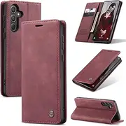 [ELEPIK] for Galaxy A35 Case with Card Holder, Kickstand [2 Card Holder + 1 Cash Slot] [Durable PU Leather] Magnetic Wallet Phone Cover for Samsung Galaxy A35, Elegant Red