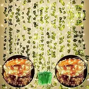 168 FT Artificial Ivy 24 Pack Ivy Vine Garland Ivy Leaves Greenery Garlands Hanging with 400 LED String Light Fake Leaf Plants Faux Green Flowers Decor for Home Kitchen Garden Office Wedding Wall