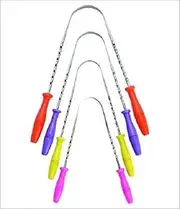 Family Pack Stainless Steel Tongue Scraper (4pcs) - Zig-zag design for maximum cleaning, ideal for adults!