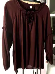 NWT XL OLD NAVY BURGUNDY PEASANT BOHO BLOUSE LS TOP 52" CHEST COTTON RAYON #TK