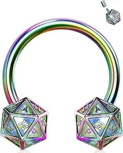 [OUFER] 16G Septum Rings, 316L Surgical Steel Septum Piercing Jewelry, Icosahedron Dice Internally Threaded Cartilage Earrings, Helix Daith Conch Piercing Jewelry for Women and Men