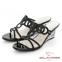 在飛比找蝦皮商城優惠-【CUMAR】情迷哈瓦那 - 眼睛鑽飾特殊鏤空楔型跟鞋 - 
