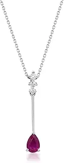 [Gin & Grace] 10K White Gold Genuine Ruby And Natural Diamond (I1) Necklace For Women.