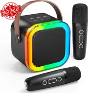 Mini Karaoke Machine Kids Adults with 2 Wireless Microphones, Portable Bluetooth