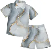 [Caihoyu] Toddler Baby Boys Short Sleeve Button Down Tops + Shorts Set Casual Toddler Boy Outfits Summer Print Shirt Outfits Clothes