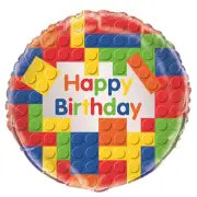 45cm Building Blocks Birthday Foil Balloon Packaged