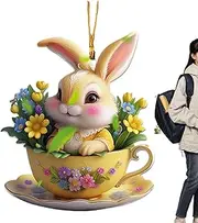 Jubepk 2D Acrylic Pendant, Auto Easter Bunny Ornament, Bright and Cheerful Charm, Sturdy Accessory, Lightweight Hanging Decoration, Ideal for Car, Backpack, Door Handle, Single