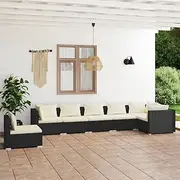 Patio Furniture Sets 7 Piece Garden Lounge Set with Cushions Poly Rattan Black
