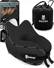 SNUGL Travel Pillow – Travel Neck Pillow for Airplane – Memory Foam Pillows for Sleeping – Flight Essentials & Car Accessories – Includes Carry Bag & Clip (Adult Regular – Black)