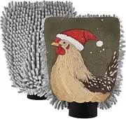 XYMZR Funny Chicken Hat Christmas Absorbent Microfiber Car Wash Mitt, Funny Cute Anime Scratch Free for Cars Cleaning, Home Cleaning Mitts, 2 Pack, 10.24” L x 7.09” W