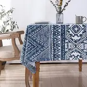 Anaado Morocco Blue Table Cloth for Dining Table, Heavy Weight, Cotton Table Cover for Dinning, Parties, Christmas Decorations, Kitchen (55x102)