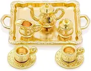 Odoria 1/12 Scale Dolls House Miniature Tea Sets 8Pcs Dollhouse Accessories, Gold
