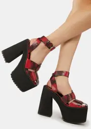 [Lemon Drop by Privileged] Red Lyric Platform Heels