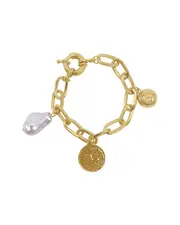 Adornia 14K Plated Pearl Charm Bracelet