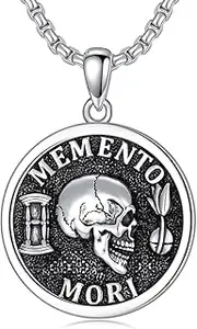 [enjoylifecreative] S925 Sterling Silver Memento Mori Necklace, Memento Mori Pendant Skull Jewelry for Men Women 22+2 Inch Chain