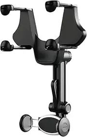 Rear View Mirror Phone Mount,Rotatable Car Phone Clip Holder - Rotating Stand Clip Bracket Retractable for Driver Use Recording Eye Level Viewing Calls