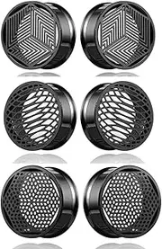[Earblity] 3 Pairs Black gauges plane geometry pattern Ear Tunnels Plugs 316 Stainless Steel Ear Weight Plugs Hypoallergenic expander Piercing Body Jewelry