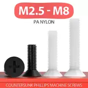 PHILLIPS MACHINE SCREWS COUNTERSUNK FLAT HEAD BOLTS M2.5 M3 M4 M5 M6 M8 NYLON