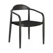 Nina stackable chair in solid acacia wood with black finish and black rope seat