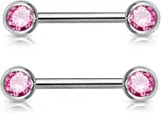[PiercedOff] 316L Surgical Steel Set of 2 Double Front Facing Gem Barbells 14GA (1.6mm x 12mm)