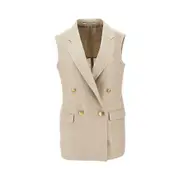 [TAGLIATORE] TAGLIATORE Linen double-breasted tailored vest Woman 46 46 Beige