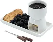 Chocolate Fondue Set Ceramic Chocolate Cheese Fondue Sets 150ml White Tea Light Candle Warmer Fondue Set with 2 Forks and 1 Rectangle Dessert Plates Ideal for Afternoon Tea
