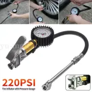 220PSI Tyre Inflator Car Motorcycle Truck Air Tire Pressure Gauge With Hose Pump