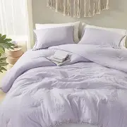 Lavender Purple Boho Full/Queen Comforter Set, Aesthetic Pom Fringe Bedding