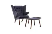 Matt Blatt Hans Wegner Papa Bear Chair and Ottoman Replica (Dark Grey)