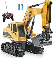 Remote Control Excavator Toy,DRSM RC Excavators - Metal Shovel Digger Vehicles with Lights Sounds and 360° Rotation Digging Sand, Christmas & Birthday Aged 3 4 5 6 7 8 9 10+ Year Old