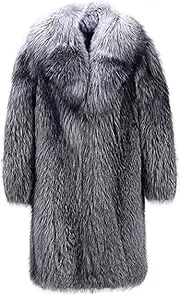 [Qolkmuiy-GJ] Men's Faux Mink Fur Length Coat Trendy Fuzzy Fox Fleece Jacket Winter Warm Fur Long Sleeve Coats