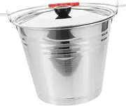 1Pc Stainless Steel Bucket Thickened Multi Functional Pail for Milk Water Ice Durable Mirror Finish with Cover Easy to Clean Convenient for Daily Use