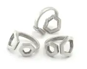 Hexagonal Frames Adjustable Ring Antique silver plated brass 6-8US size 4349