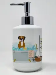 Flashy Fawn Boxer in Bathtub Ceramic Soap Dispenser Hand Soap Dispenser Pump