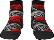 [SAAKE] Black White And Red Roses Print Stylish Comfortable Adult Socks Women Men Workouts Everyday Wear And All Seasons