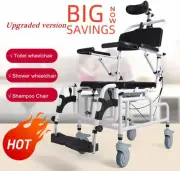 Tilt Mobile Shower Toilet Commode Chair Bathroom Footrest Wheelchair Adjustable