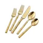 Flatware Set Gold Silverware Set Stainless Steel Bamboo Handle Cutlery Set Mi...