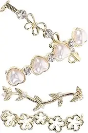 [SOESFOUFU] 4 pcs Rhinestone Shoe Charms Decorative Clips for Casual Sneakers Heart Pearl Leaf Hollow Cherry Blossom Double Bow Accessories for Weddings Birthdays Graduations