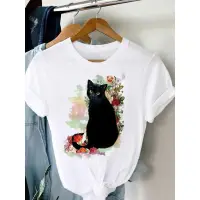 在飛比找蝦皮購物優惠-cute cat Tees夏季時尚可愛卡通小貓ins寬鬆印花